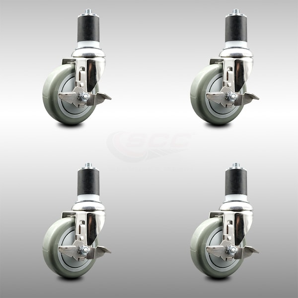 Service Caster 4 Inch 316SS Gray Poly Swivel 1-3/4 Inch Expanding Stem Caster Set Brake SCC SCC-SS316EX20S414-PPUB-TLB-134-4 - main